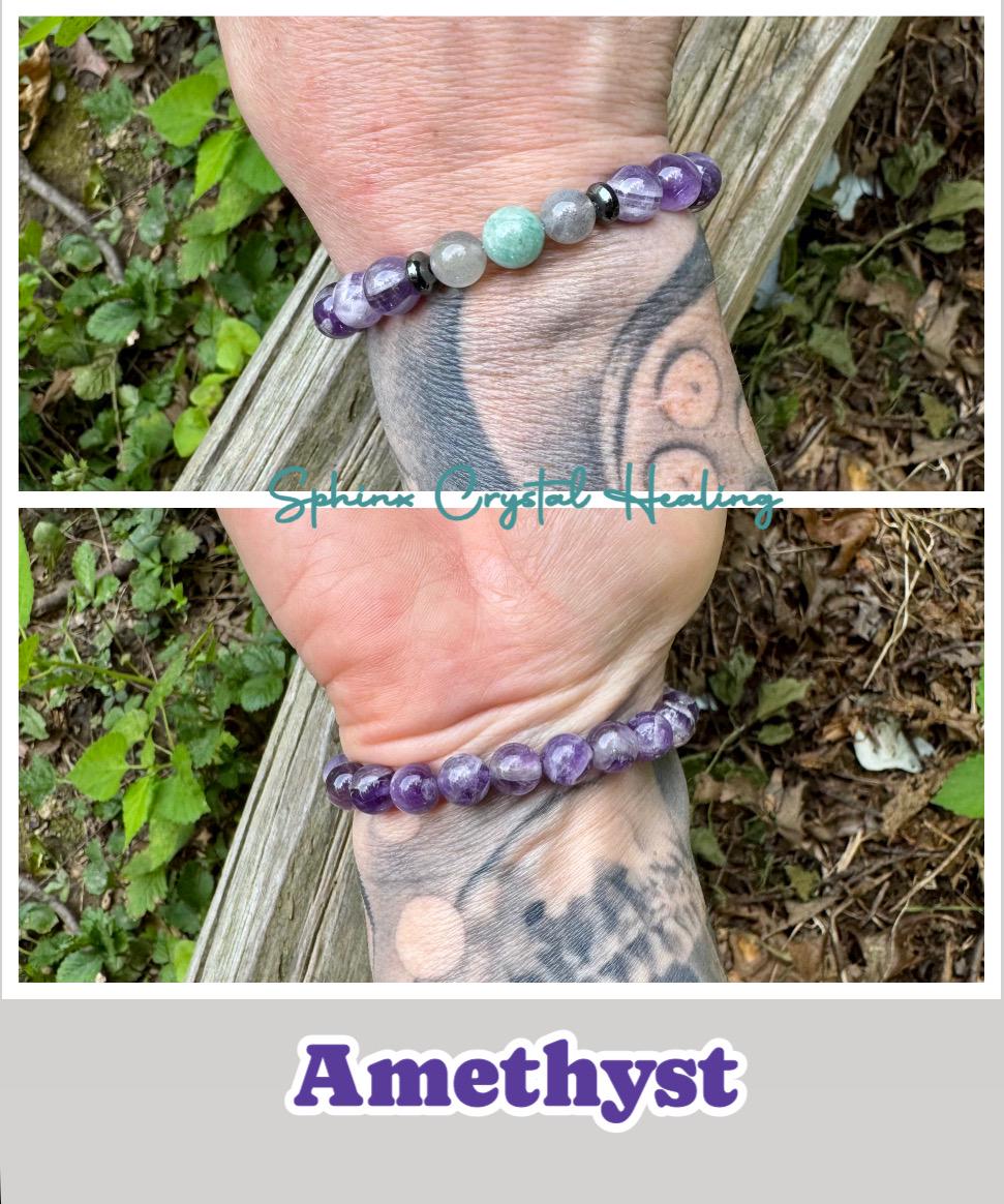 Calming Energy - Distance Bracelet Set " Fairy Light " Friendship & Family - Amethyst - Amazonite - Crystal Healing and Spiritual Connection