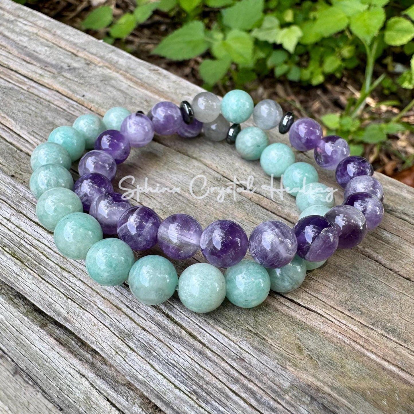 Calming Energy - Distance Bracelet Set " Fairy Light " Friendship & Family - Amethyst - Amazonite - Crystal Healing and Spiritual Connection