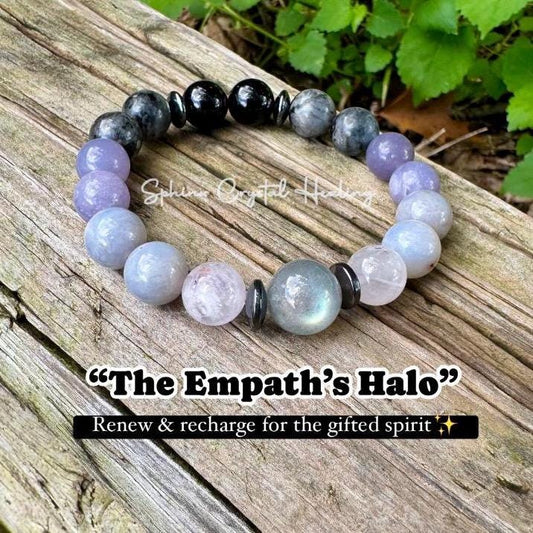 10mm Healer Support - RARE Blue Lepidolite " The Empath’s Halo " Energy Healing - Rose Quartz - White Amethyst - Empath Recharge Bracelet