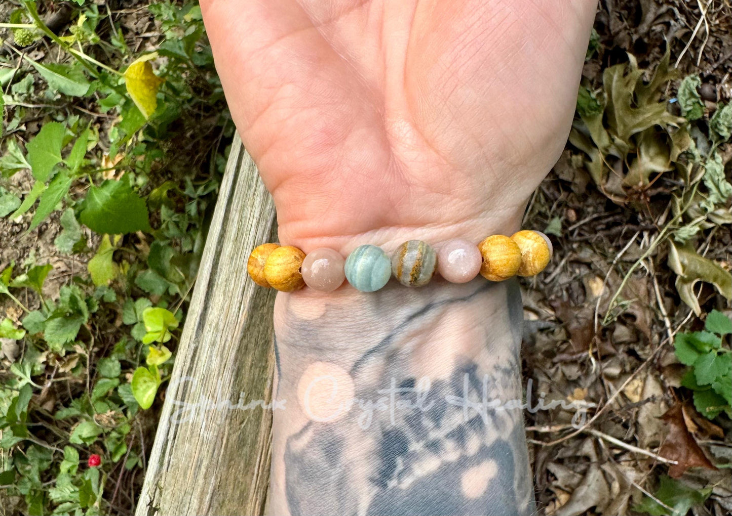 10mm Spiritual Growth - Intuition " Goddess of the Ancient Sea " Stress Support - Lemurian Aquatine Calcite - Palo Santo - Crystal Gemstones