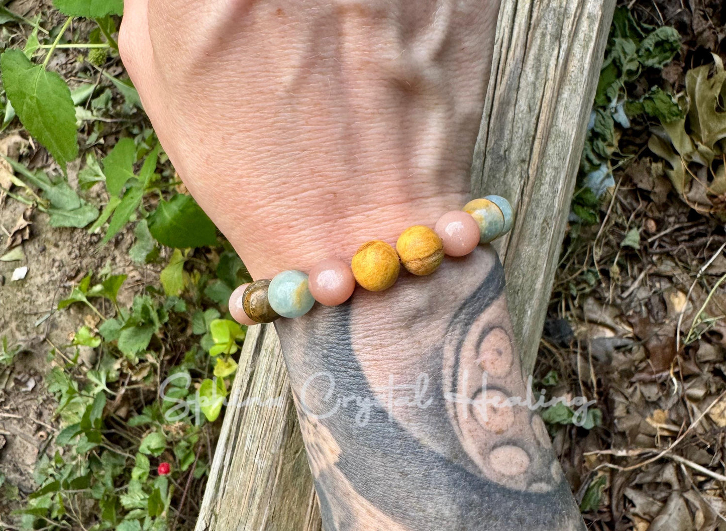 10mm Spiritual Growth - Intuition " Goddess of the Ancient Sea " Stress Support - Lemurian Aquatine Calcite - Palo Santo - Crystal Gemstones