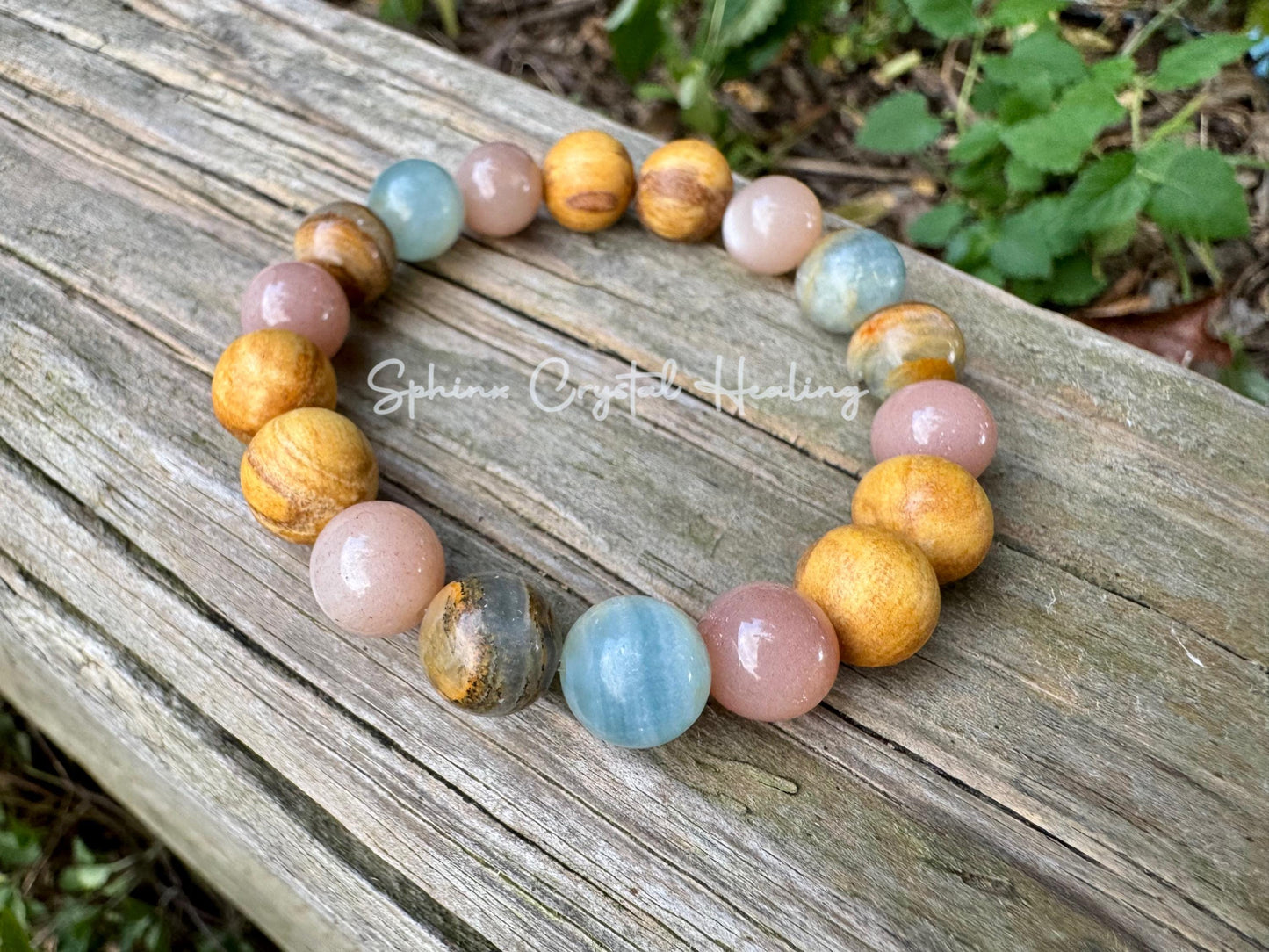 10mm Spiritual Growth - Intuition " Goddess of the Ancient Sea " Stress Support - Lemurian Aquatine Calcite - Palo Santo - Crystal Gemstones