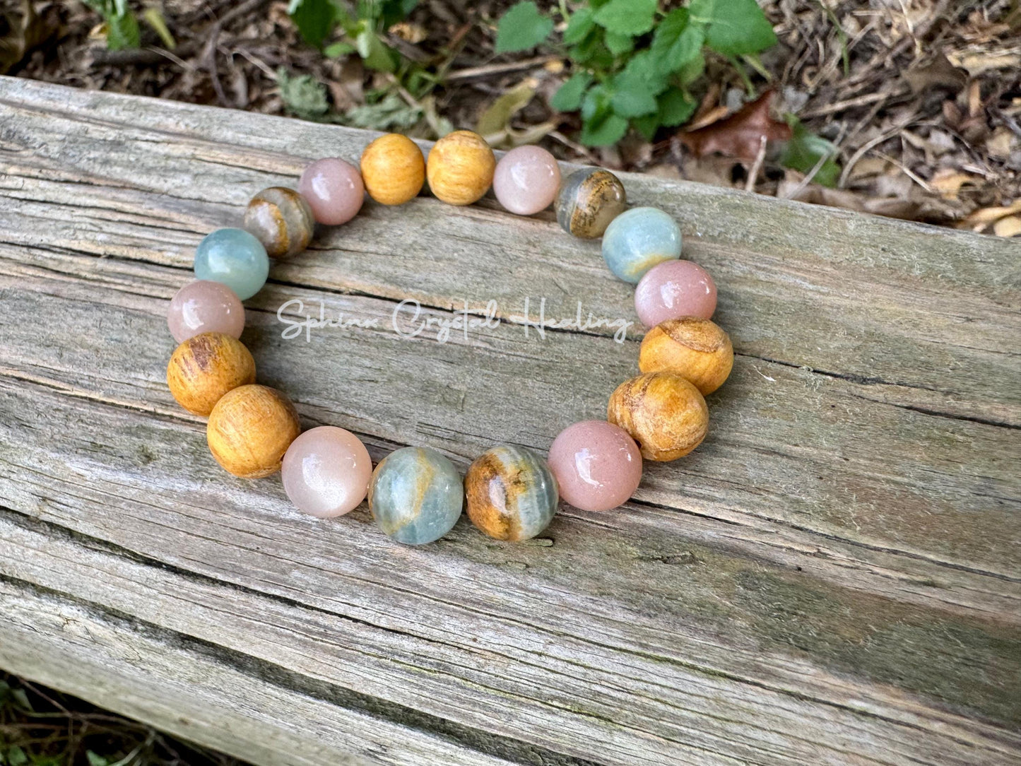 10mm Spiritual Growth - Intuition " Goddess of the Ancient Sea " Stress Support - Lemurian Aquatine Calcite - Palo Santo - Crystal Gemstones
