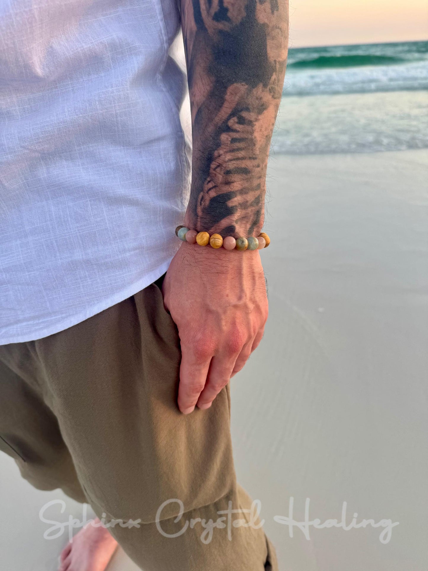 10mm Spiritual Growth - Intuition " Goddess of the Ancient Sea " Stress Support - Lemurian Aquatine Calcite - Palo Santo - Crystal Gemstones