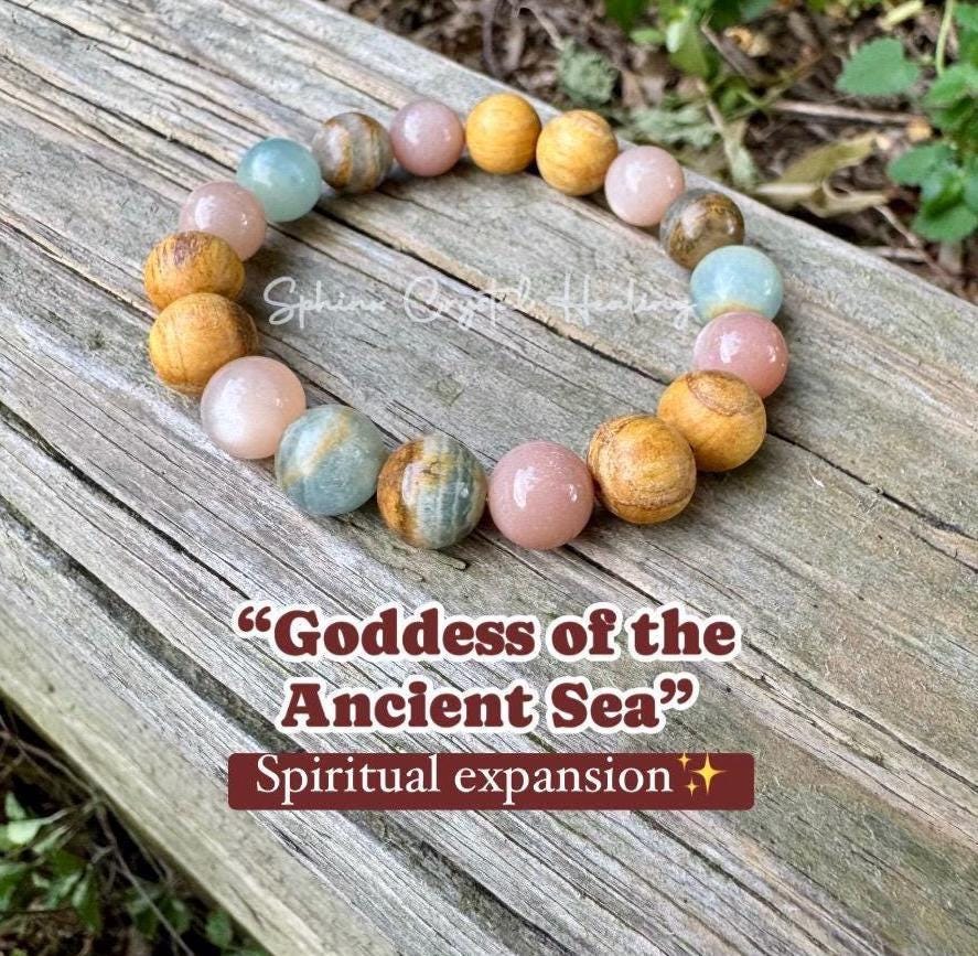 10mm Spiritual Growth - Intuition " Goddess of the Ancient Sea " Stress Support - Lemurian Aquatine Calcite - Palo Santo - Crystal Gemstones