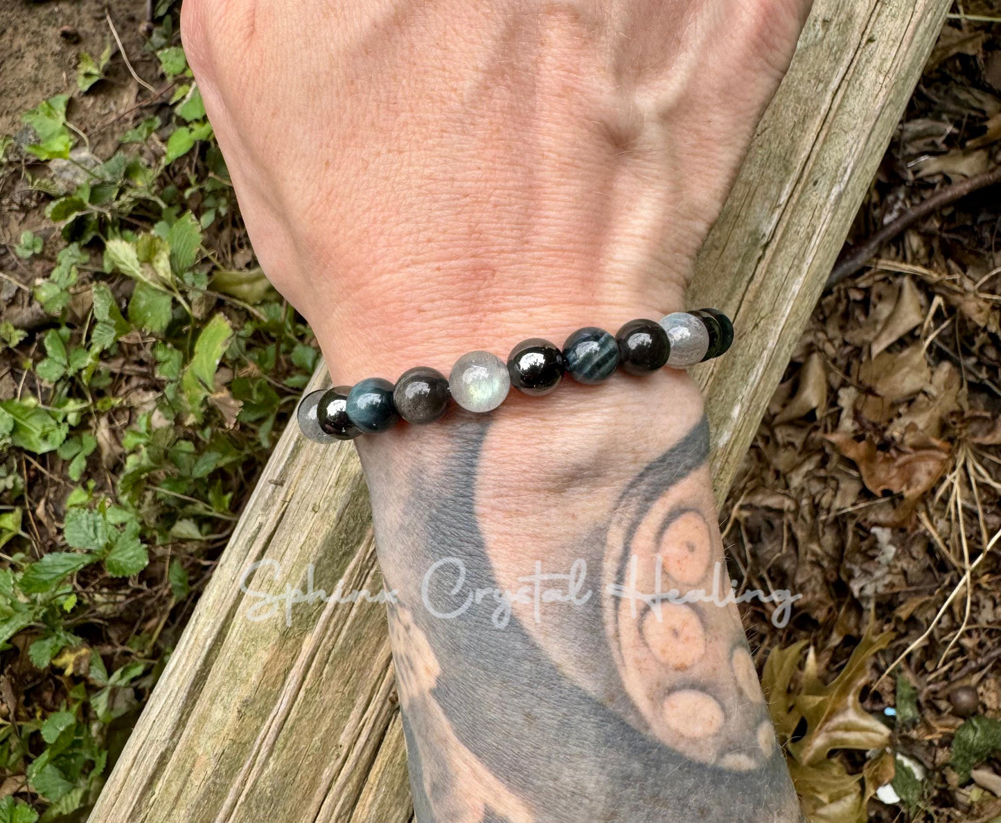 Self Empowerment - Strength & Courage " You are the Universe " AAA Blue Tigers Eye - Labradorite - Silver Obsidian Crystal Gemstone Bracelet