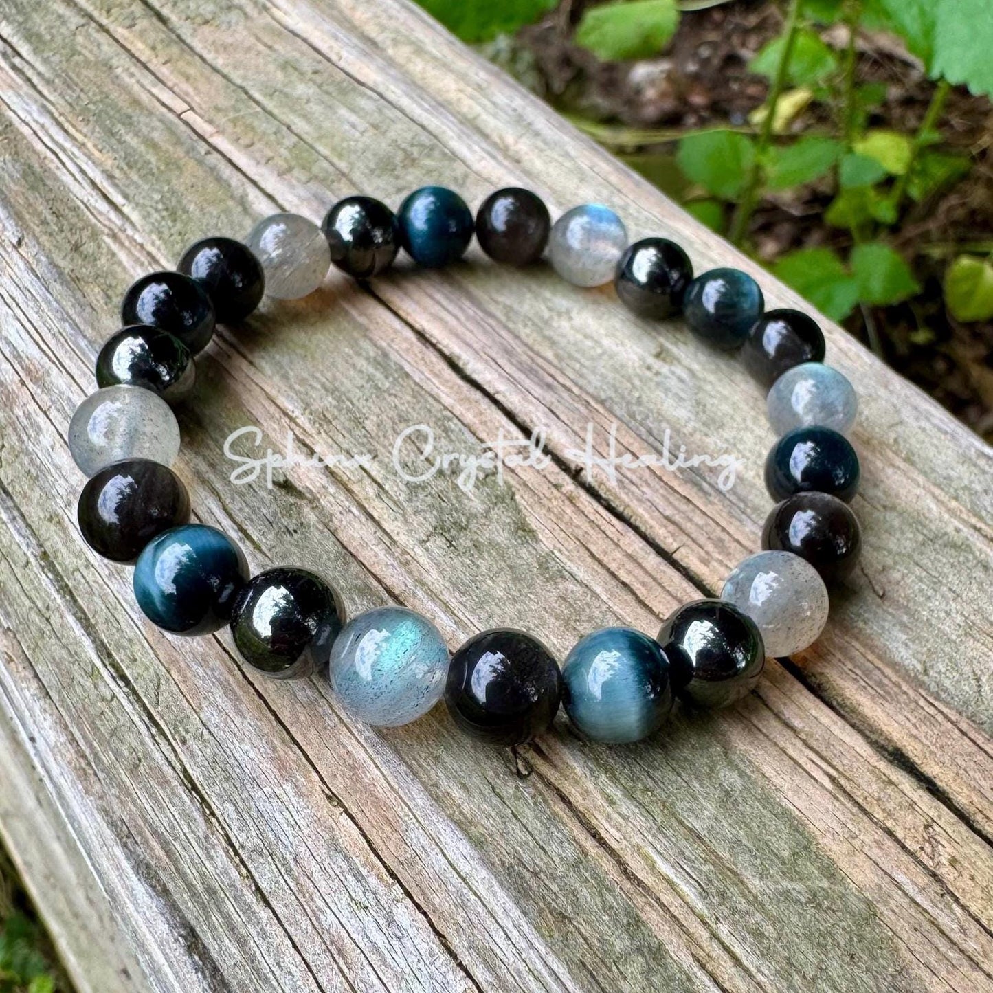 Self Empowerment - Strength & Courage " You are the Universe " AAA Blue Tigers Eye - Labradorite - Silver Obsidian Crystal Gemstone Bracelet