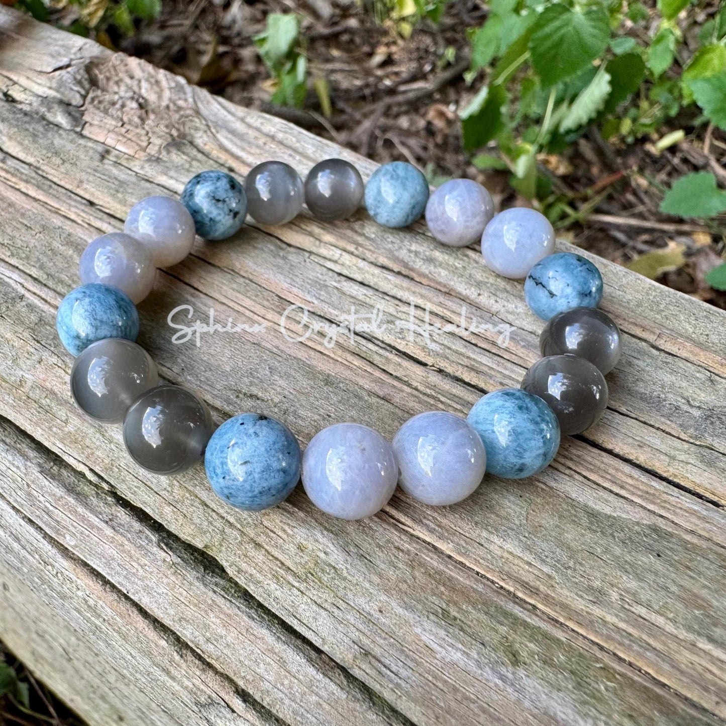 10mm Spiritual Acceleration - Self Healing " Goddess of Sacred Waters " AAA RARE Black Moonstone - Blue Rose Quartz - Aquamarine Crystals