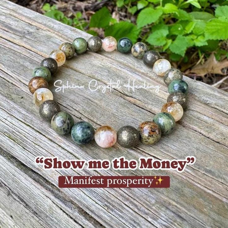 Manifest Wealth Fortune " Show Me The Money " Success Business Mindset Luck Crystal Therapy Bracelet