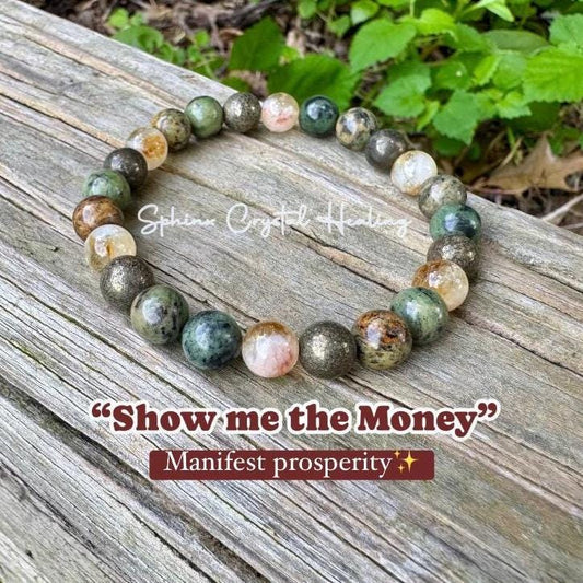 Manifest Wealth Fortune " Show Me The Money " Success Business Mindset Luck Crystal Therapy Bracelet