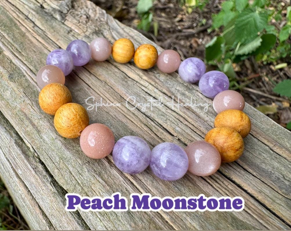 10mm Aura Shield " Goddess of The Violet Flame " Healer Protection Support - Moonstone - Amethyst - Palo Santo - Spiritual Gemstone Bracelet