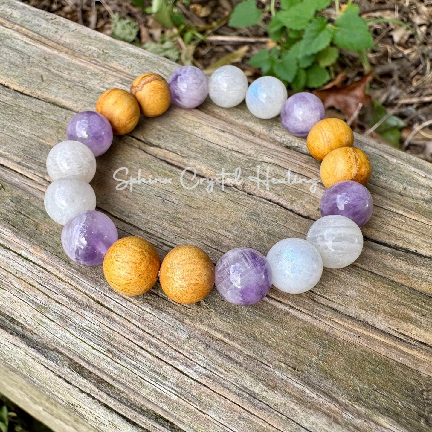 10mm Aura Shield " Goddess of The Violet Flame " Healer Protection Support - Moonstone - Amethyst - Palo Santo - Spiritual Gemstone Bracelet