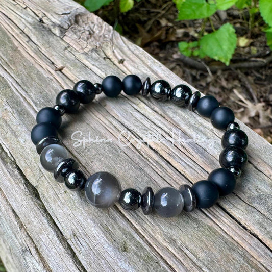 Triple Moon Goddess Energy - IMPERFECT Stones - Rare Black Moonstone - Hecate Spiritual Protection - Onyx  Jet - Crystal DISCOUNTED Bracelet