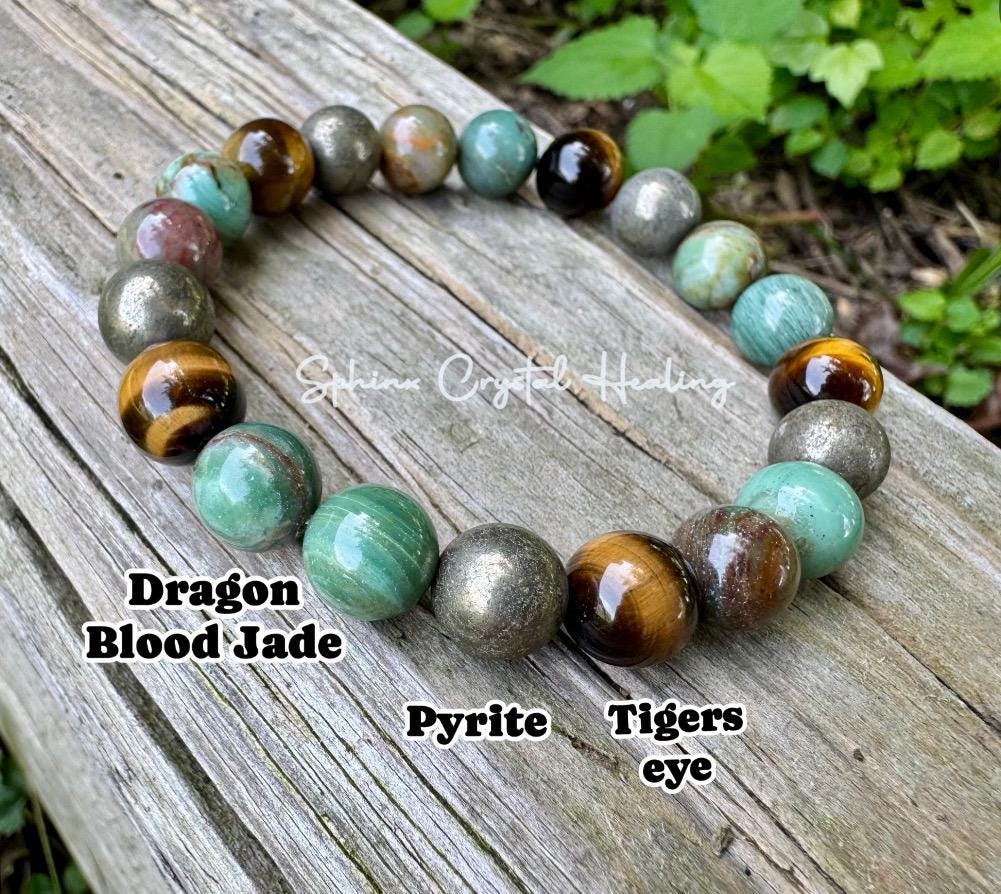 10MM Strength & Wisdom Bracelet " Dragon Heart " Courage and Protection - Self Empowerment - Crystal Healing Gemstones