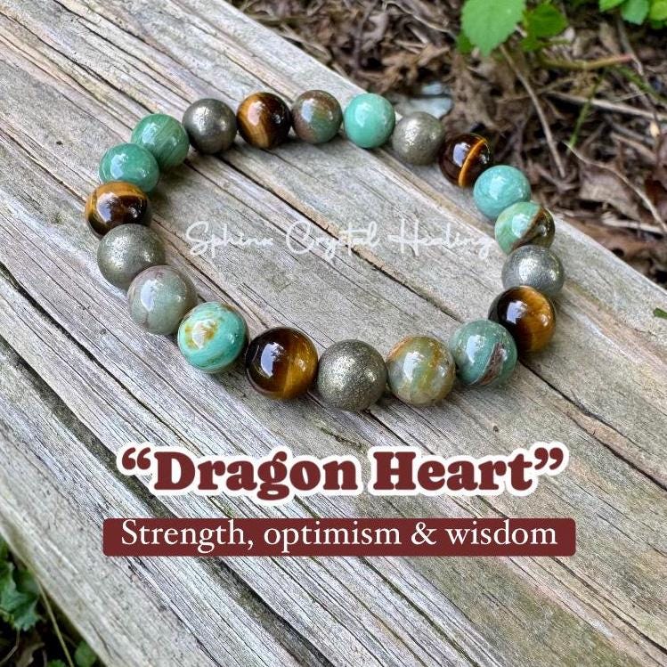 10MM Strength & Wisdom Bracelet " Dragon Heart " Courage and Protection - Self Empowerment - Crystal Healing Gemstones
