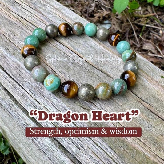 10MM Strength & Wisdom Bracelet " Dragon Heart " Courage and Protection - Self Empowerment - Crystal Healing Gemstones