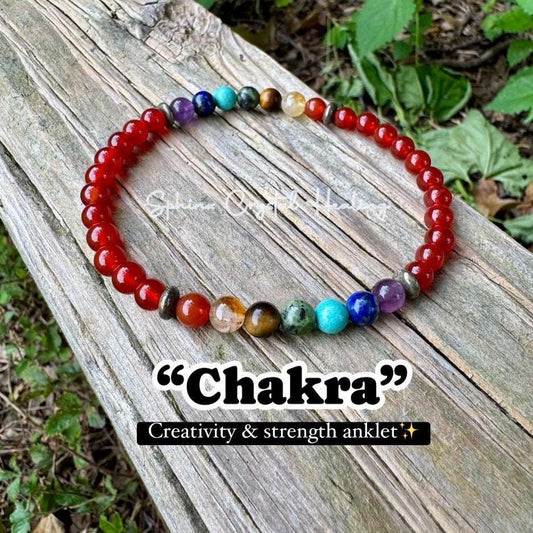 Strength & Creativity Anklet - Chakra Balance - Protection and Courage - Red Carnelian - Pyrite - Real Crystal Healing Empowerment Gemstones