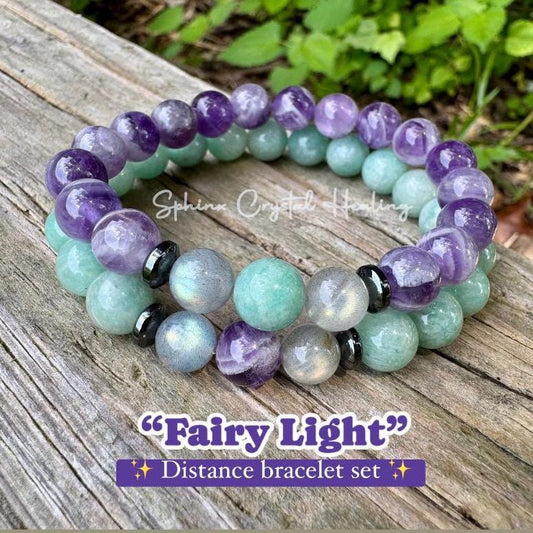 Calming Energy - Distance Bracelet Set " Fairy Light " Friendship & Family - Amethyst - Amazonite - Crystal Healing and Spiritual Connection