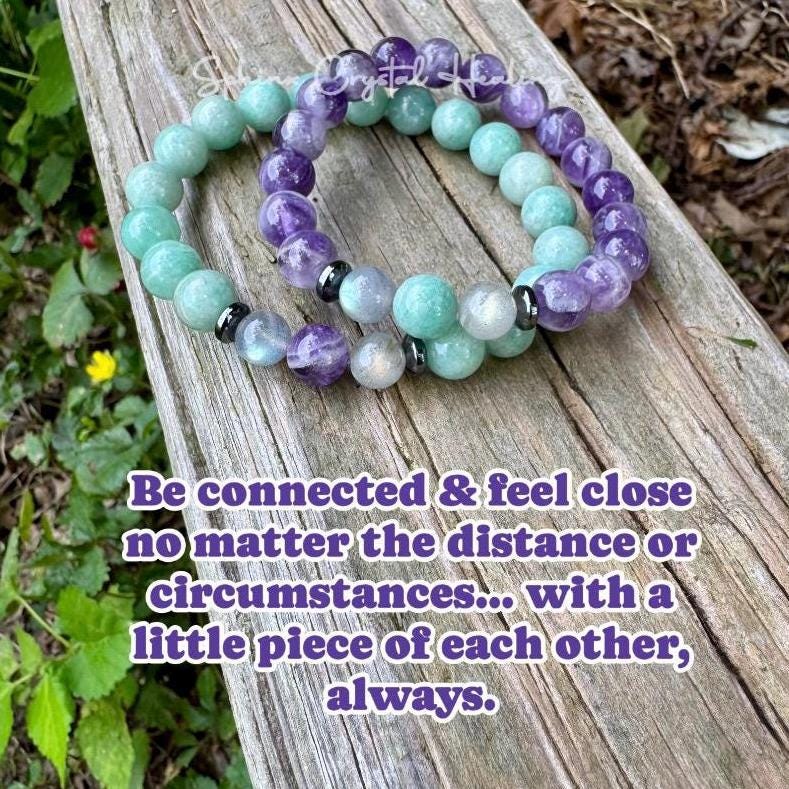Calming Energy - Distance Bracelet Set " Fairy Light " Friendship & Family - Amethyst - Amazonite - Crystal Healing and Spiritual Connection