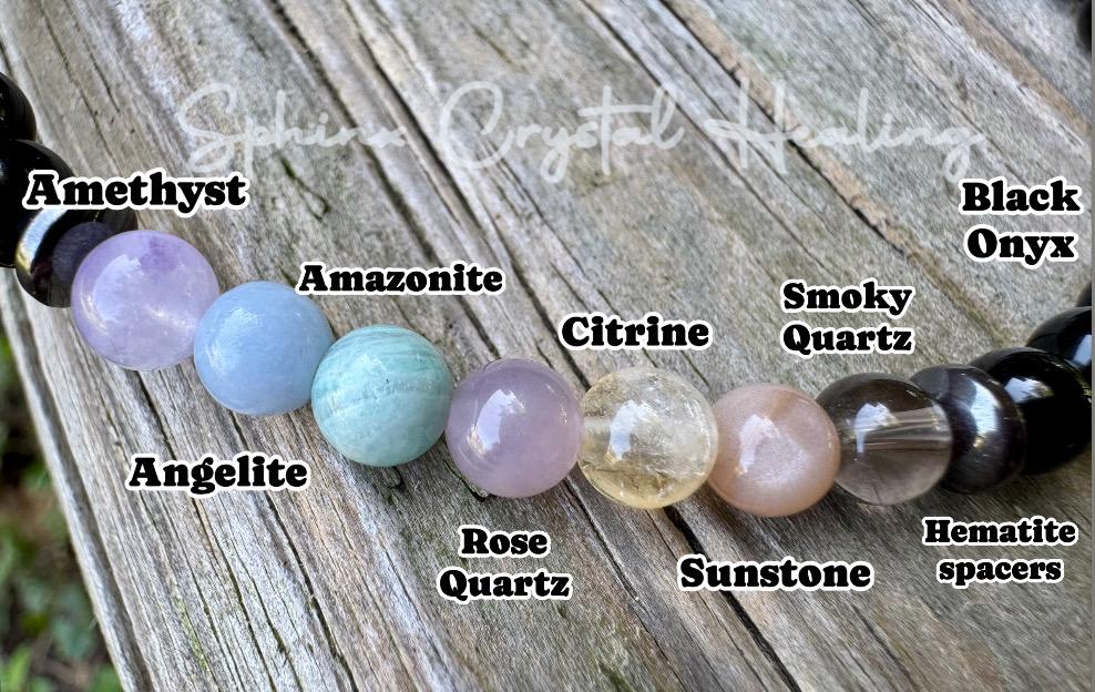 6mm Aura Protection Anklet - PASTEL Chakra Stones - Stress Anxiety Support - Strength Courage - AAA Black Onyx Crystal Healing Gemstones
