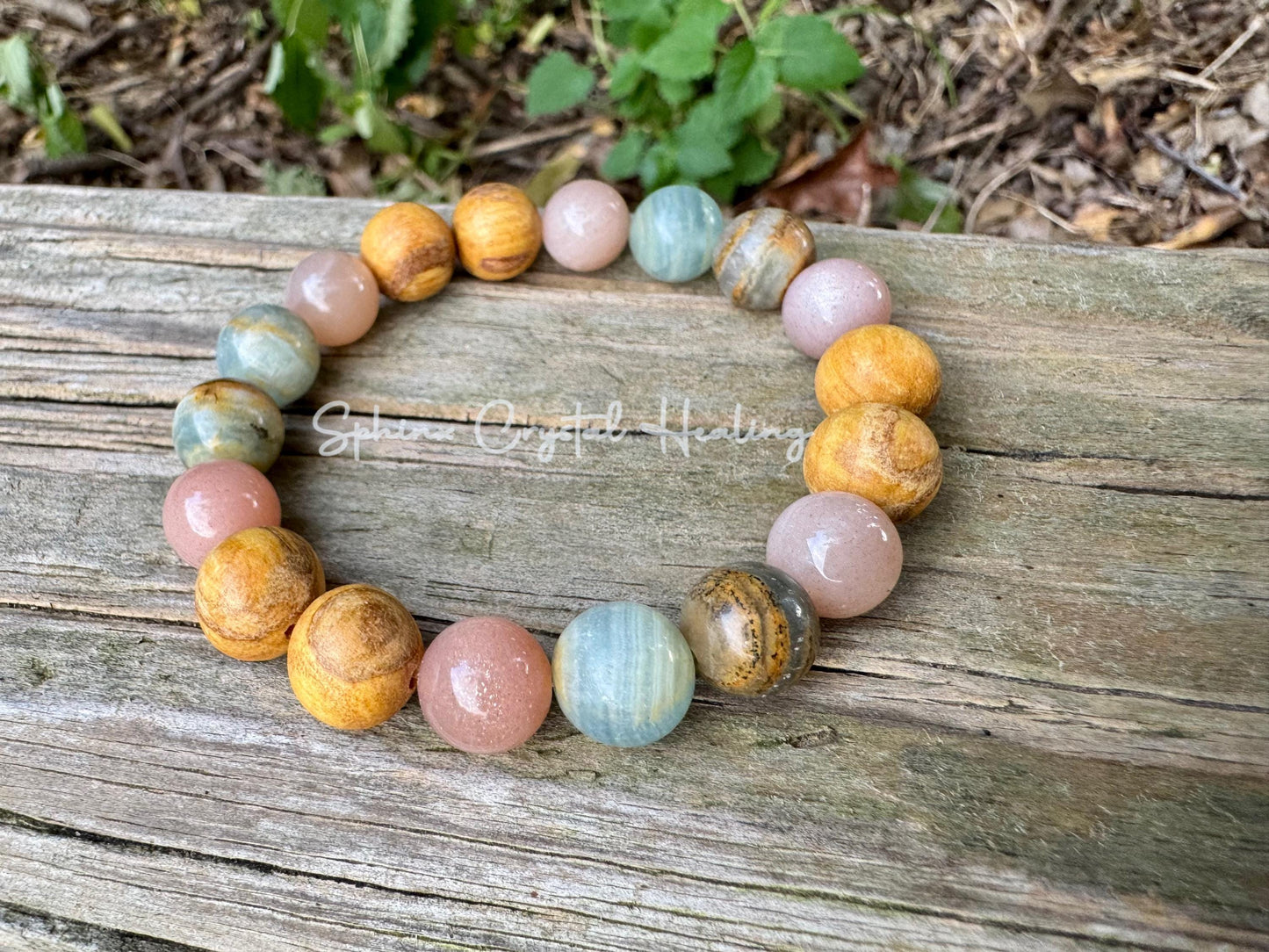 10mm Spiritual Growth - Intuition " Goddess of the Ancient Sea " Stress Support - Lemurian Aquatine Calcite - Palo Santo - Crystal Gemstones