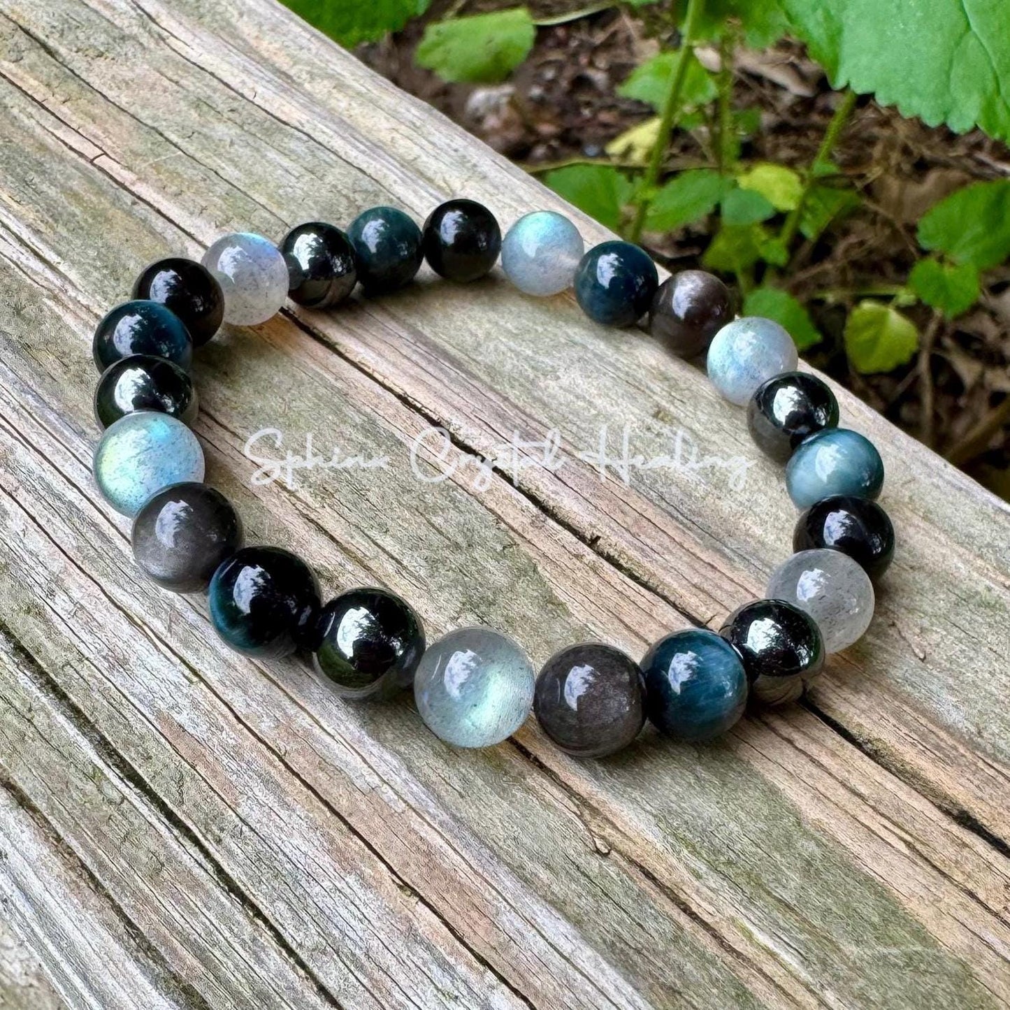 Self Empowerment - Strength & Courage " You are the Universe " AAA Blue Tigers Eye - Labradorite - Silver Obsidian Crystal Gemstone Bracelet