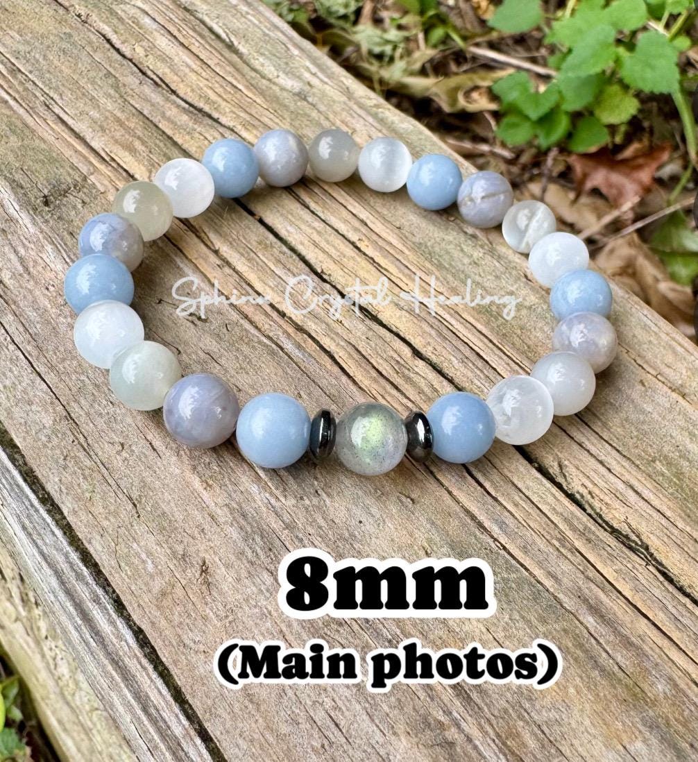 Emotional Healing - Grief & Depression Support " Angel in the Mist " AAA RARE Blue Rose Quartz - Moonstone - Angelite - Selenite - Bracelet