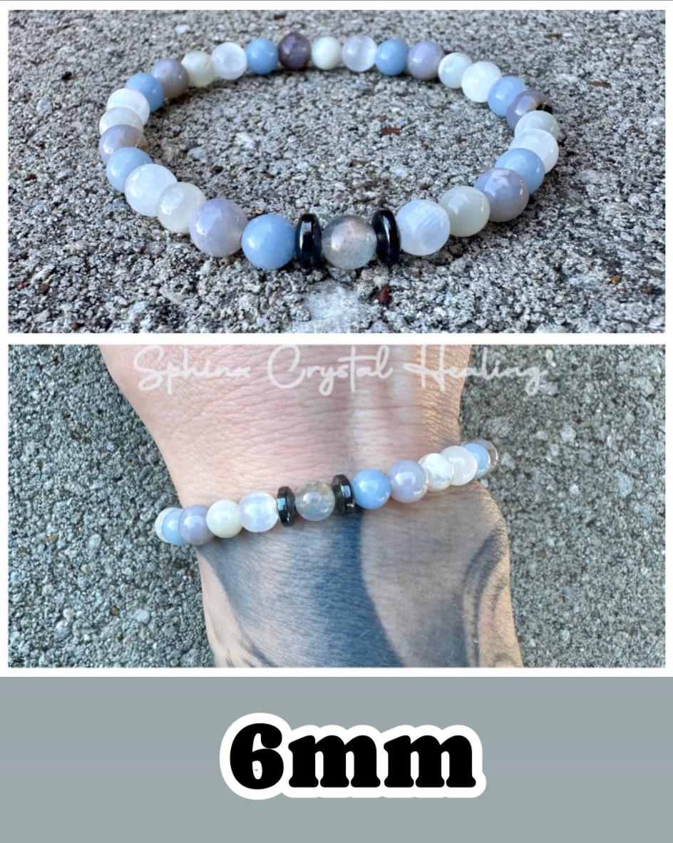 Emotional Healing - Grief & Depression Support " Angel in the Mist " AAA RARE Blue Rose Quartz - Moonstone - Angelite - Selenite - Bracelet