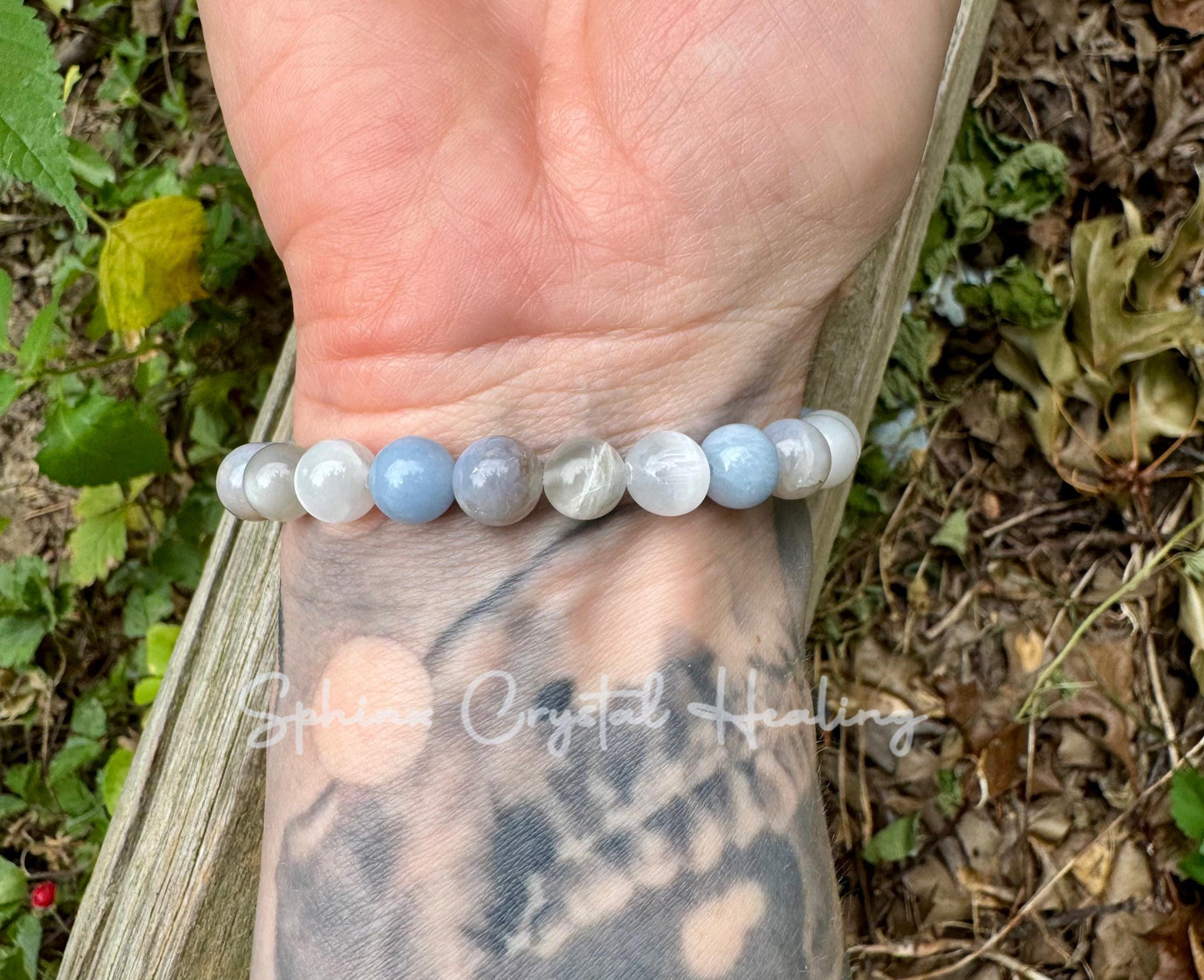 Emotional Healing - Grief & Depression Support " Angel in the Mist " AAA RARE Blue Rose Quartz - Moonstone - Angelite - Selenite - Bracelet