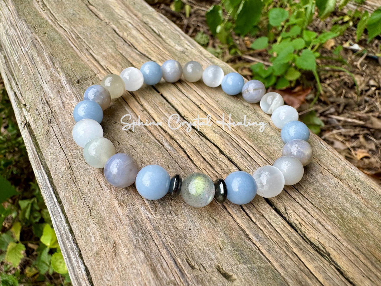 Emotional Healing - Grief & Depression Support " Angel in the Mist " AAA RARE Blue Rose Quartz - Moonstone - Angelite - Selenite - Bracelet