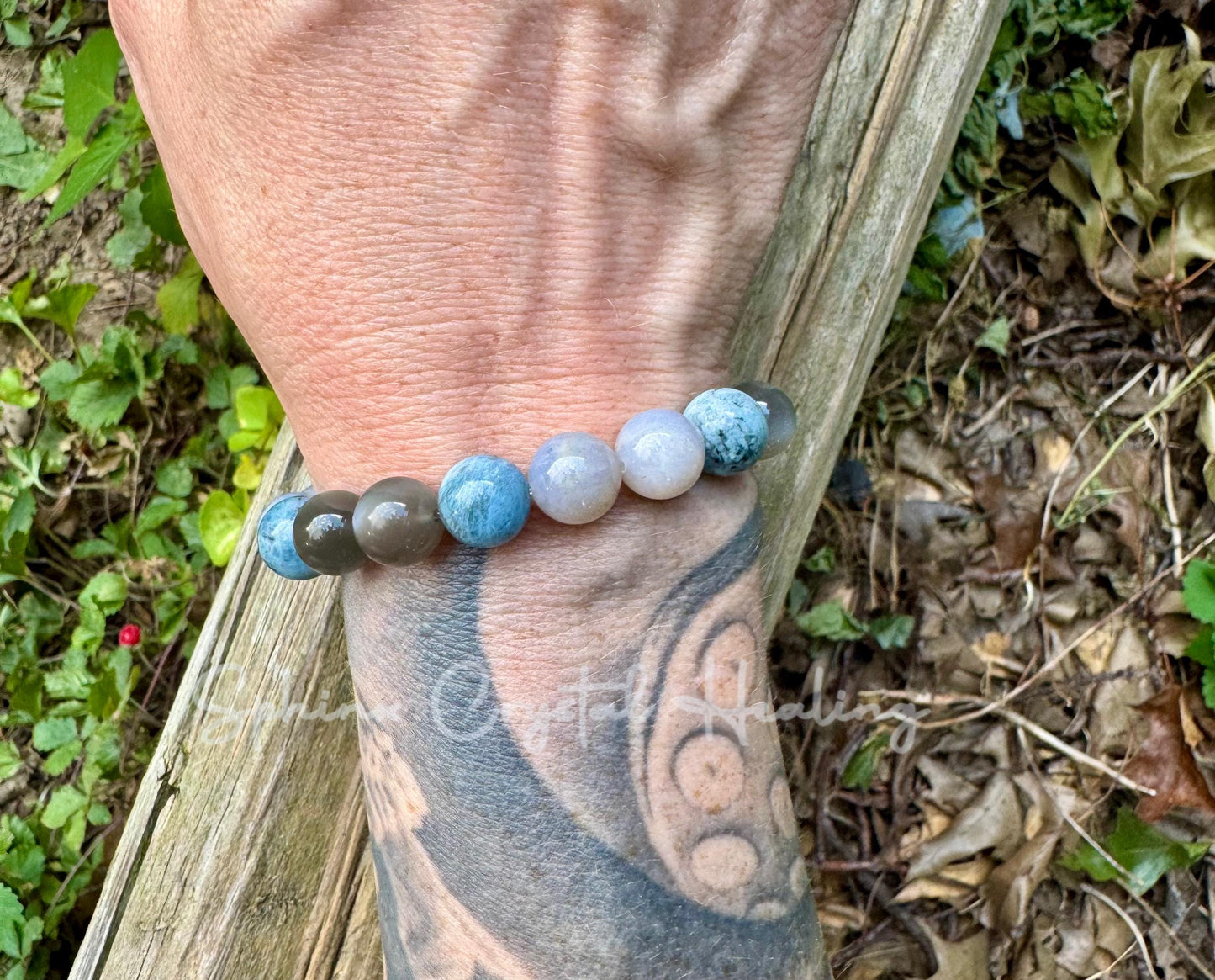 10mm Spiritual Acceleration - Self Healing " Goddess of Sacred Waters " AAA RARE Black Moonstone - Blue Rose Quartz - Aquamarine Crystals