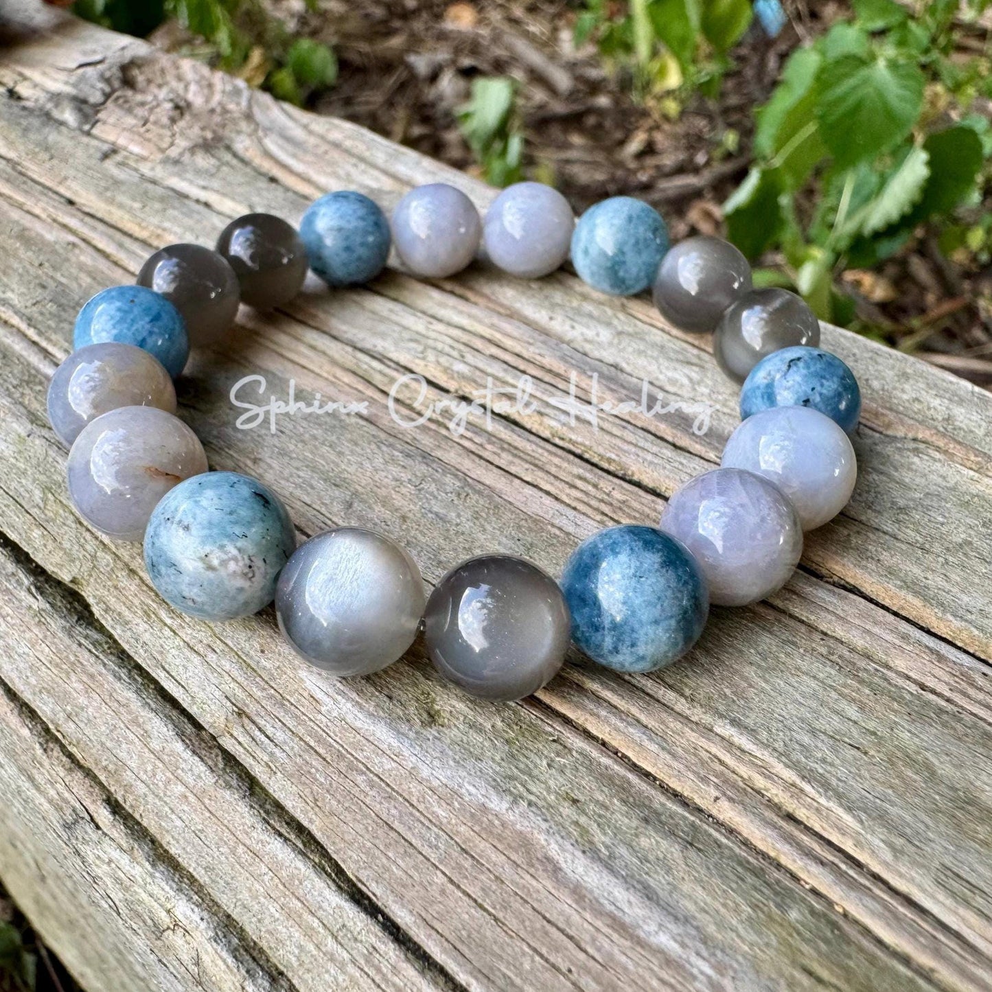 10mm Spiritual Acceleration - Self Healing " Goddess of Sacred Waters " AAA RARE Black Moonstone - Blue Rose Quartz - Aquamarine Crystals