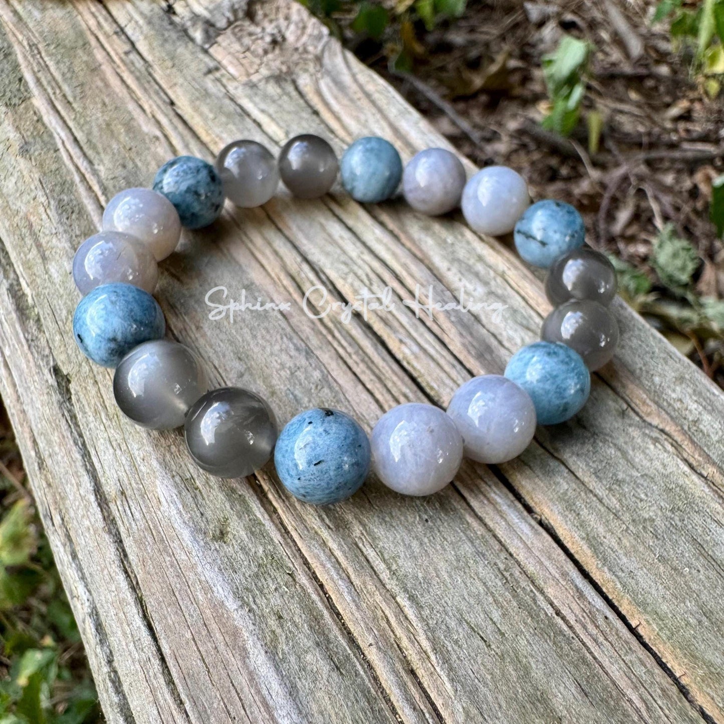 10mm Spiritual Acceleration - Self Healing " Goddess of Sacred Waters " AAA RARE Black Moonstone - Blue Rose Quartz - Aquamarine Crystals