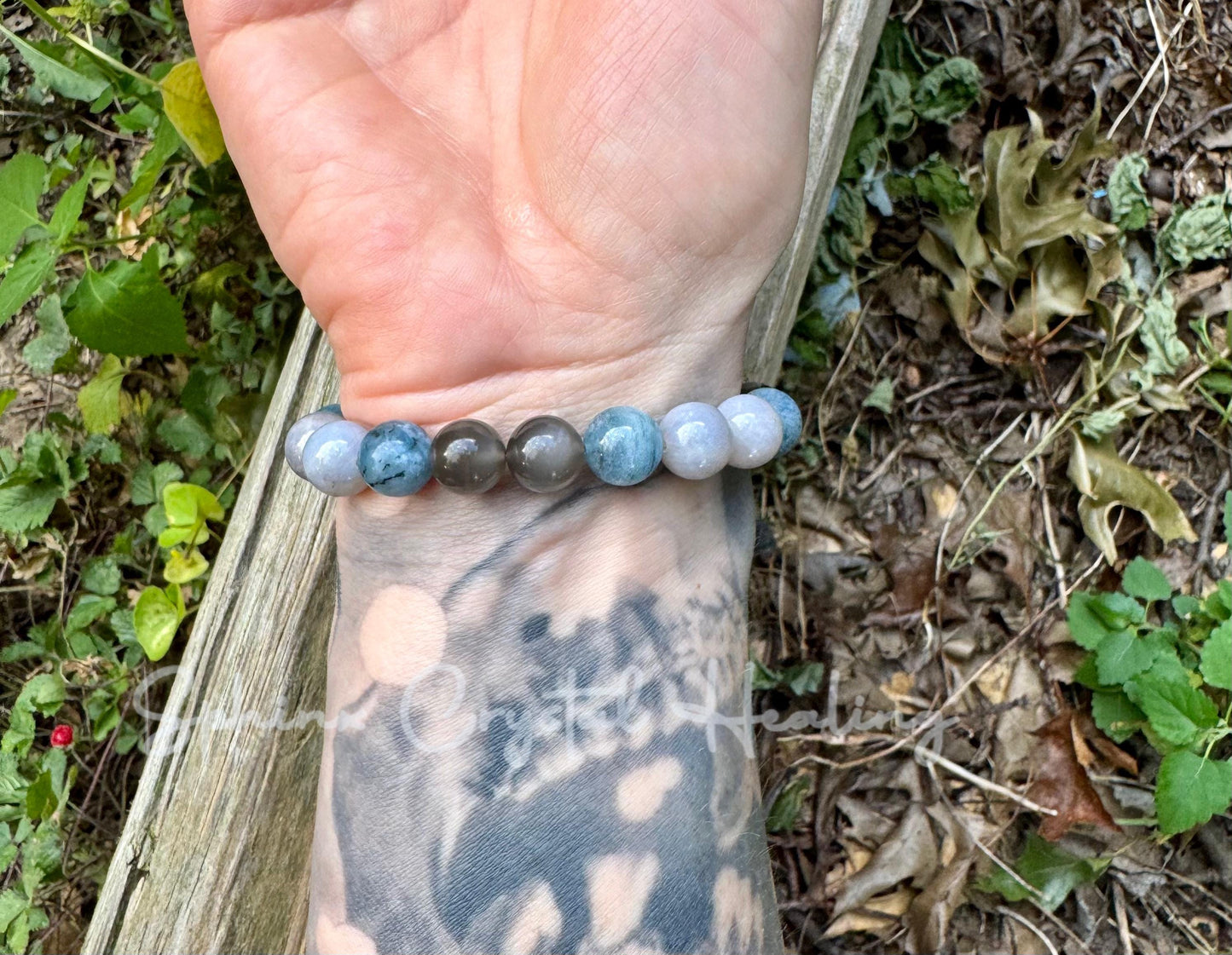 10mm Spiritual Acceleration - Self Healing " Goddess of Sacred Waters " AAA RARE Black Moonstone - Blue Rose Quartz - Aquamarine Crystals