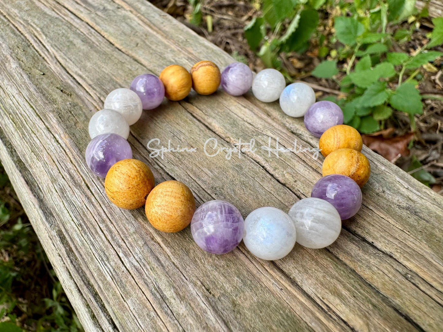 10mm Aura Shield " Goddess of The Violet Flame " Healer Protection Support - Moonstone - Amethyst - Palo Santo - Spiritual Gemstone Bracelet