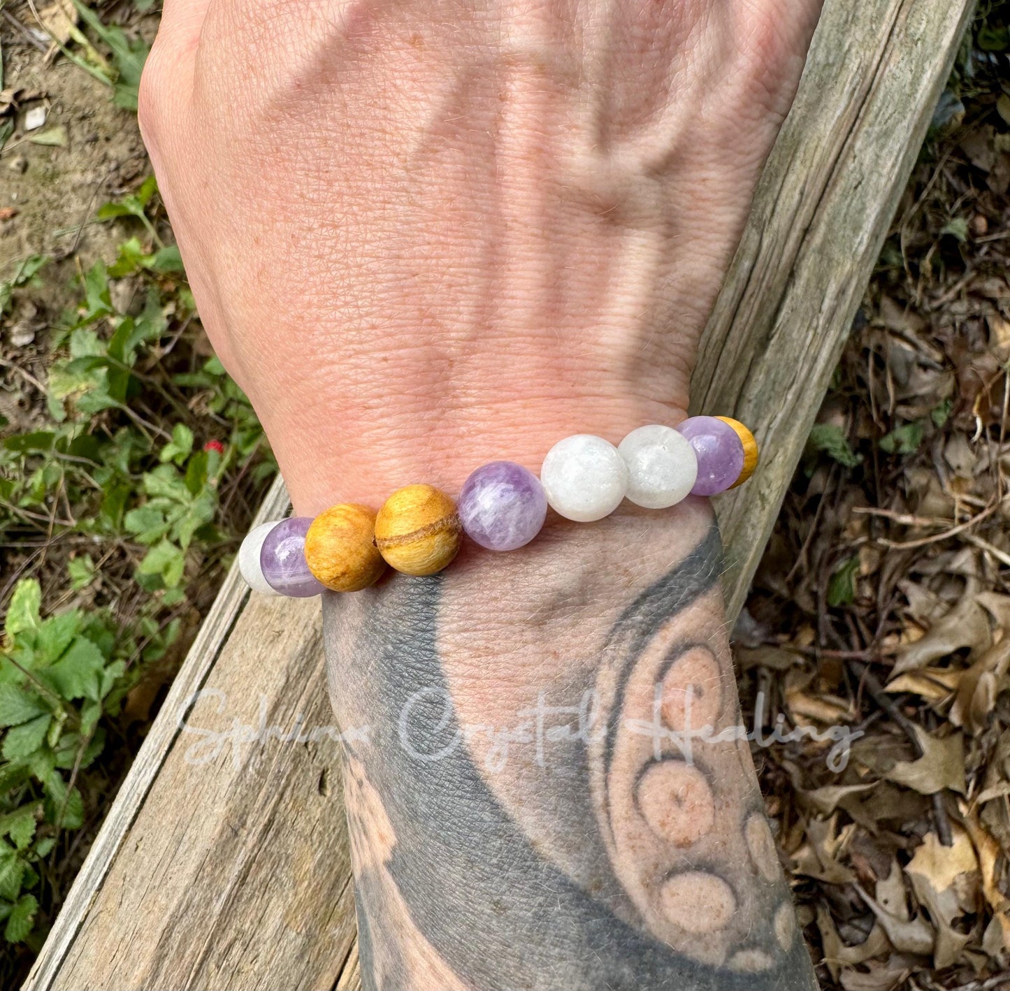 10mm Aura Shield " Goddess of The Violet Flame " Healer Protection Support - Moonstone - Amethyst - Palo Santo - Spiritual Gemstone Bracelet