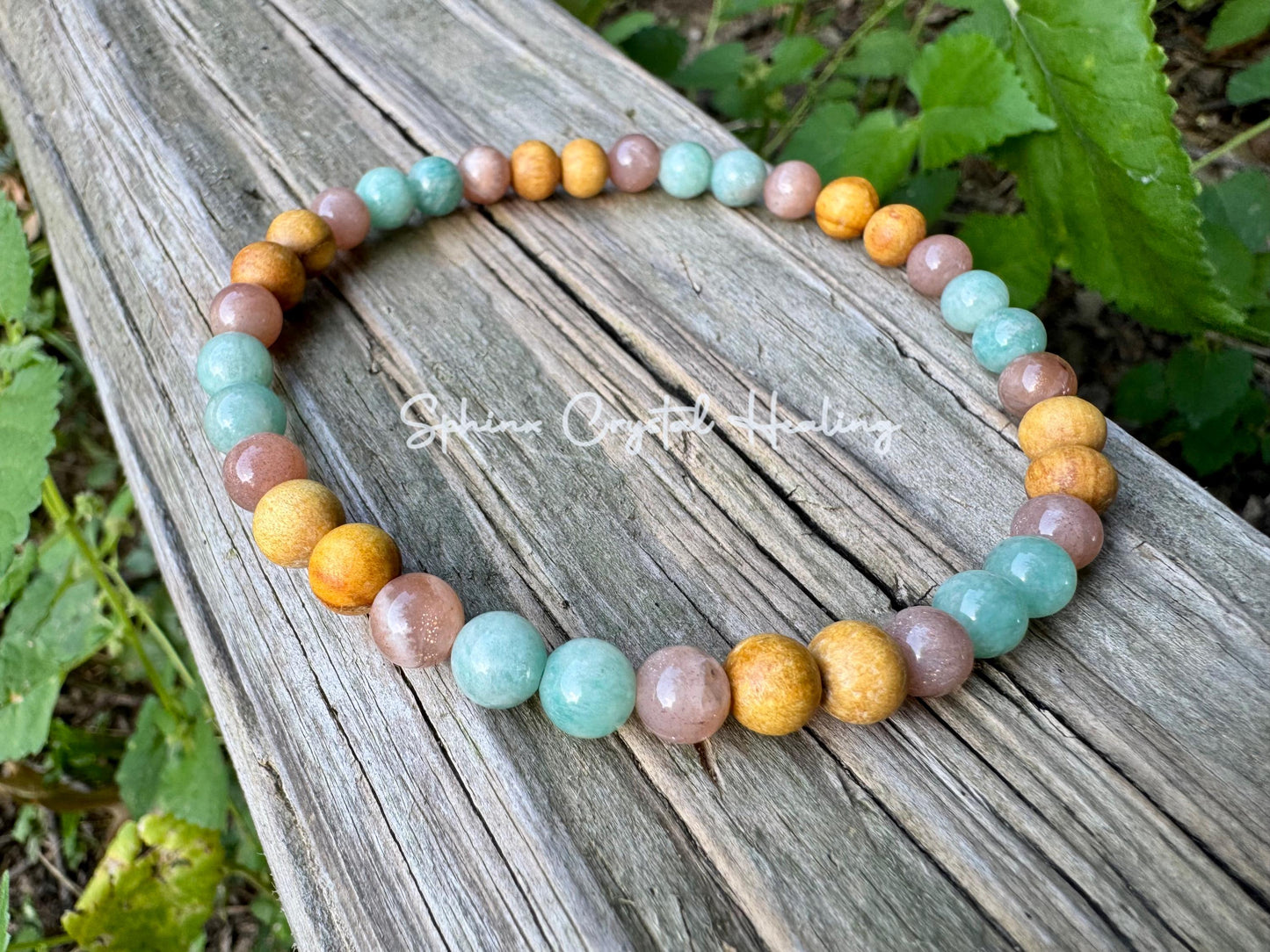 Inner Peace Anklet " Goddess of Harmony " Communication & Self Expression - AAA Moonstone - Amazonite - Palo Santo - REAL Crystal Gemstones