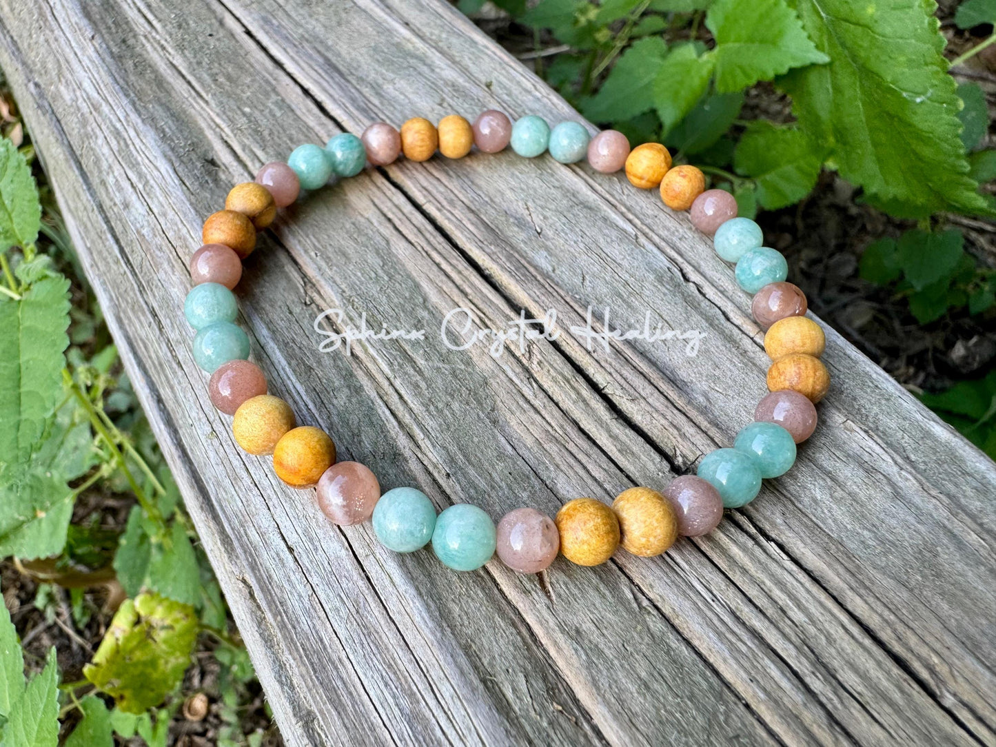 Inner Peace Anklet " Goddess of Harmony " Communication & Self Expression - AAA Moonstone - Amazonite - Palo Santo - REAL Crystal Gemstones