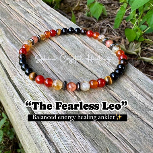 Leo Fire Energy - RARE Sunstone "The Fearless Leo" July August Birthday - Zodiac Birthstones - Carnelian - Onyx - Citrine Crystal Anklet