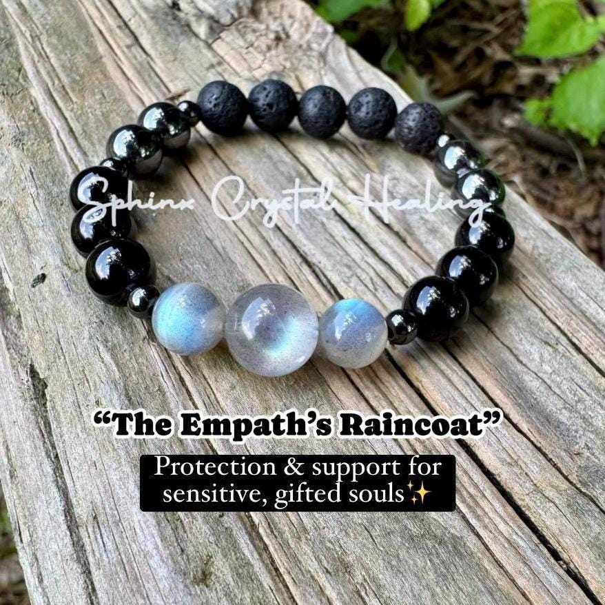Empath Protection - Aura Shield - Absorb Negativity " The Empath's Raincoat "  Black Tourmaline Gemstones - Crystal Healing Empathy Bracelet