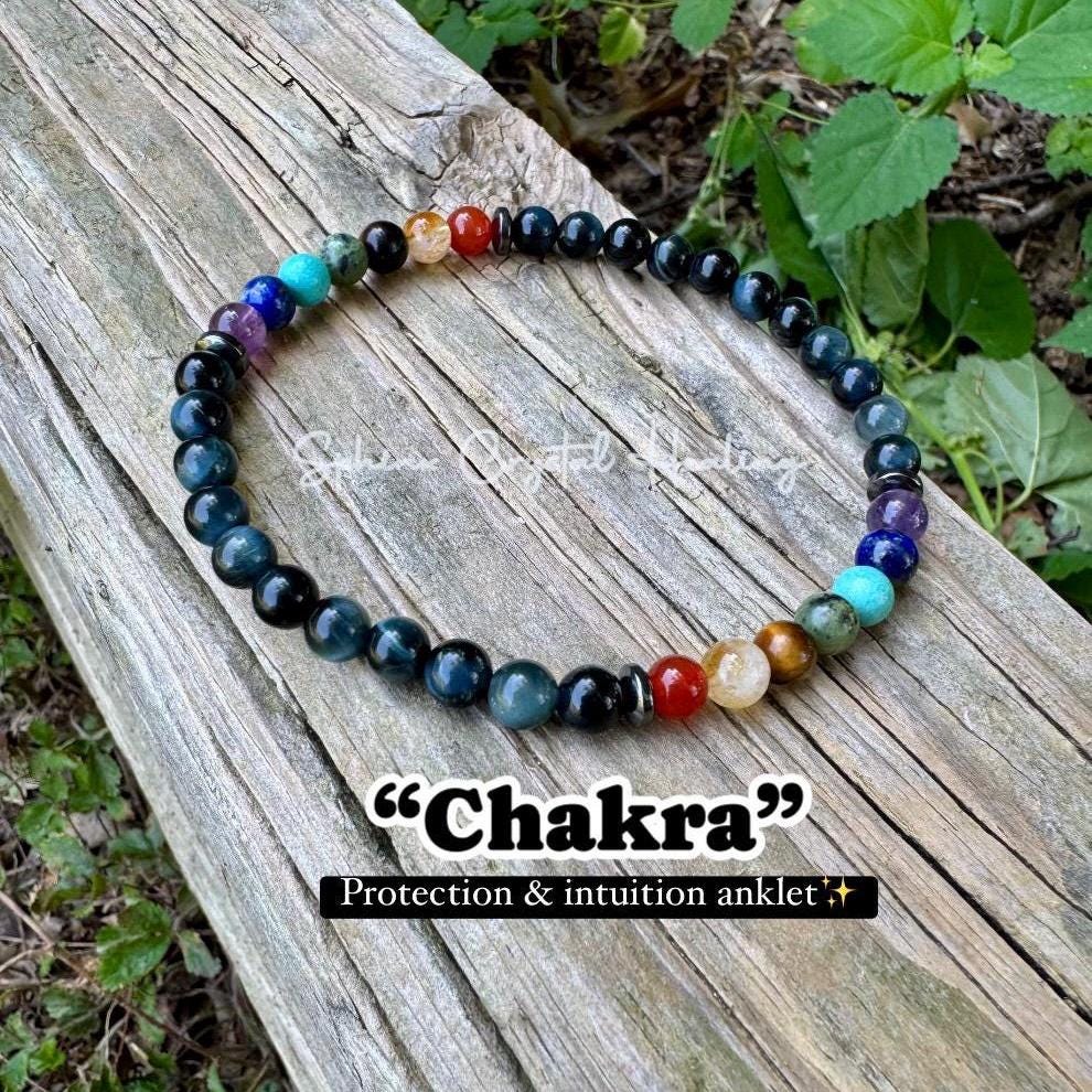 Protection Anklet - Intuition - Strength & Confidence - Chakra Balance - Mental Stability AAA Hawks Eye Gemstones - Blue Tigers Eye Stone