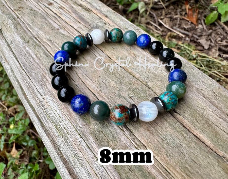 Virgo Energy - Zodiac Horoscope " The Humble Virgo " August September Birthday - Crystal Healing Gemstone Bracelet - Chrysocolla - Lapis