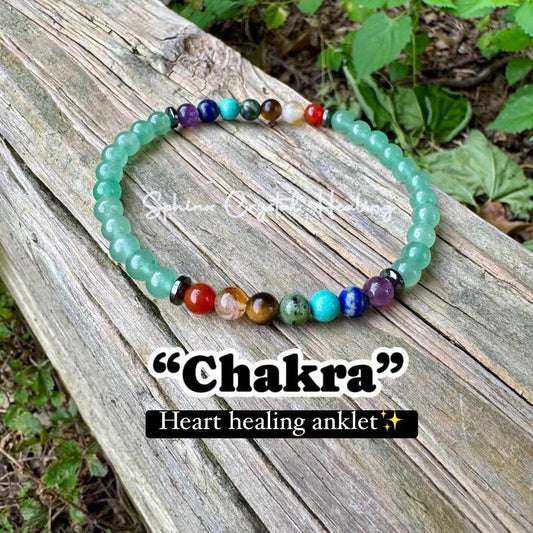 Chakra Balance Anklet - Green Adventurine - Emotional Healing - Real High Quality Gemstone Ankle Bracelet - Heart Activation and Protection