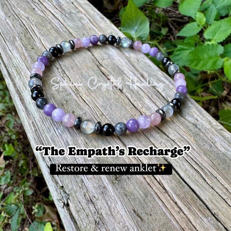 Empath Recovery Anklet " The Empath's Recharge " Emotional Support & Calming Crystals - Rose Quartz - Lepidolite - Amethyst - Tourmaline