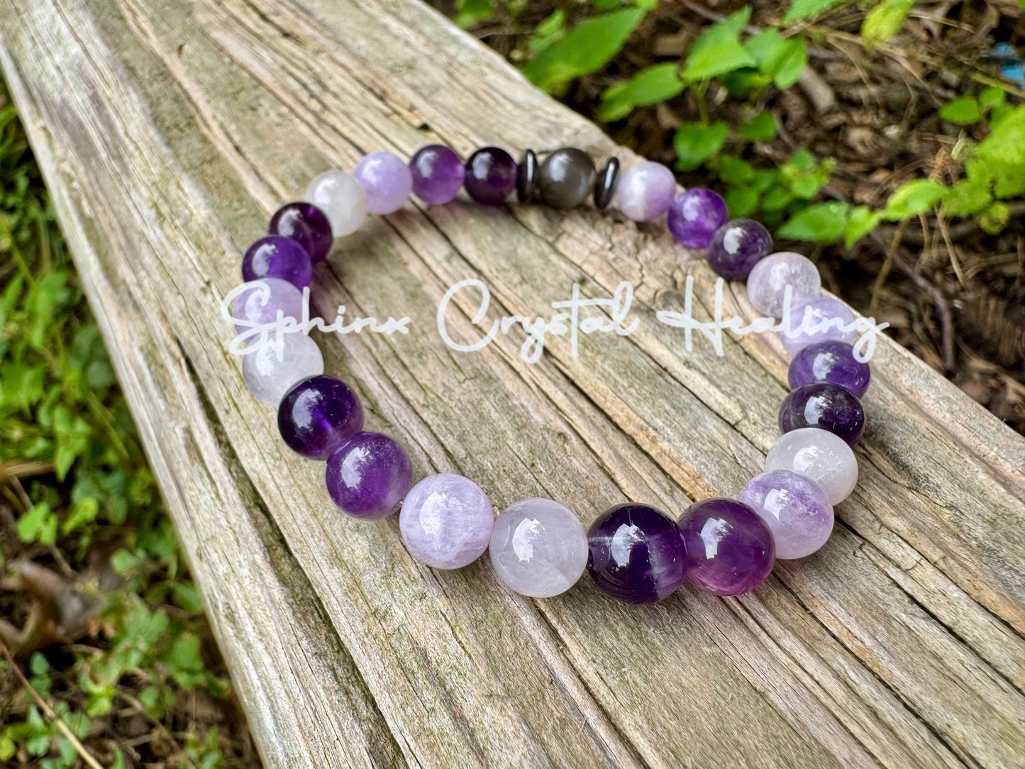 Divine Healer - RARE Black Moonstone - AAA Grade Amethyst " Lady of the Violet Flame " High Vibrational - Real Crystal Healing Bracelet