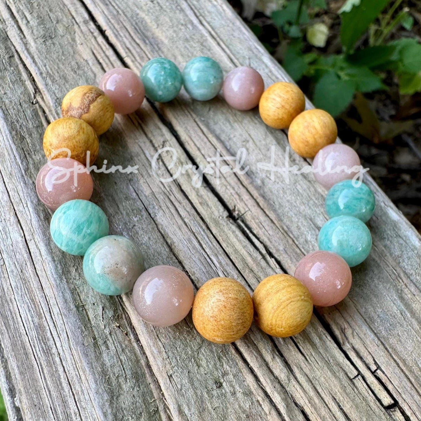 10mm Peace and Calming Energy " Goddess of Harmony " Moonstone - Amazonite - Palo Santo - Crystal Healing Gemstone Bracelet