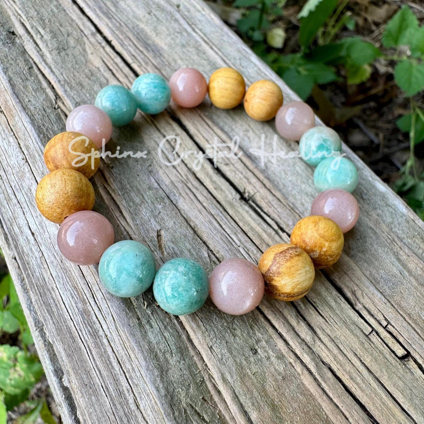 10mm Peace and Calming Energy " Goddess of Harmony " Moonstone - Amazonite - Palo Santo - Crystal Healing Gemstone Bracelet