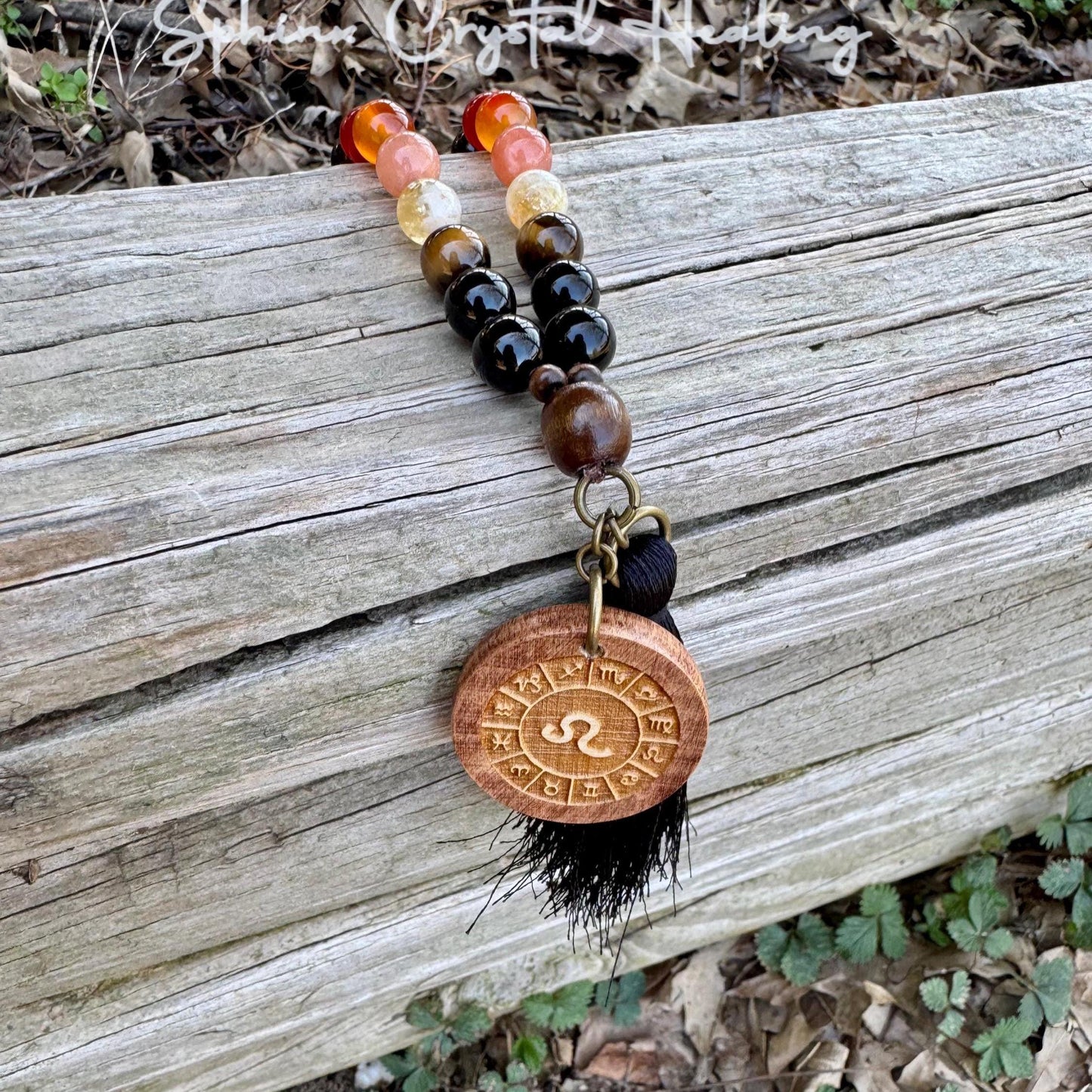 Leo Energy Car Charm - Zodiac Horoscope - " The Fearless Leo " July August Birthday - Crystal Healing Gemstones - Rear View Mirror Ornament