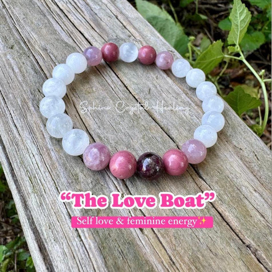 Self Love & Feminine Energy - Emotional Support " Love Boat " Aura Clearing - Moonstone - Rose Quartz - Eudialyte - Heart Healing Bracelet