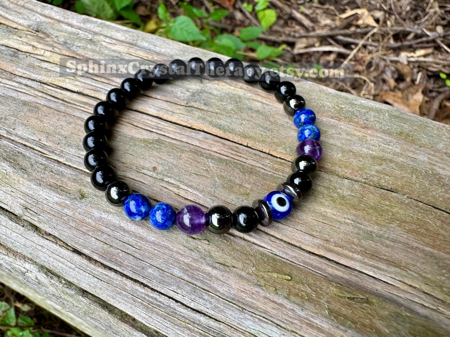6mm Protection & Intuition - Aura Shield " Nice Try Evil Eye " Nazaar Amulet - AAA Lapis - Black Tourmaline - Real Crystal Healing Gemstones